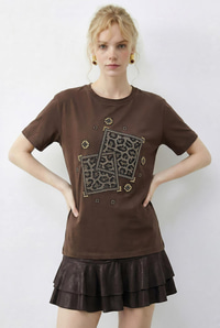 Kadın Taş Baskılı Leopar Desenli Bisiklet Yaka Regular Fit T-Shirt 2209 60283975 - Kahverengi T-SHİRT modelleri