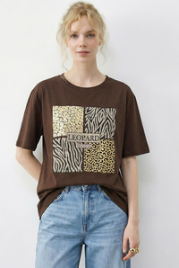 Kadın Taş Detaylı Leopar Baskılı Bisiklet Yaka Rahat Kalıp T-Shirt 2200 60283970 - Acı Kahve T-SHİRT modelleri