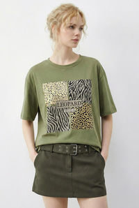 Kadın Taş Detaylı Leopar Baskılı Bisiklet Yaka Rahat Kalıp T-Shirt 2200 60283970 - Fıstık Yeşili T-SHİRT modelleri