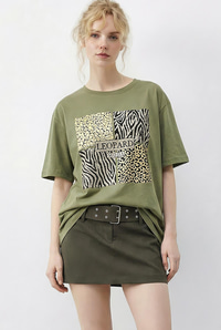 Kadın Taş Detaylı Leopar Baskılı Bisiklet Yaka Rahat Kalıp T-Shirt 2200 60283970 - Fıstık Yeşili T-SHİRT modelleri