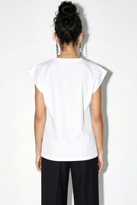Kadın Taş İşlemeli Vatkalı Omuz Detaylı %100 Pamuk T-Shirt 1075 60286066 - Beyaz T-SHİRT modelleri