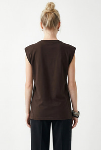 Kadın Taş İşlemeli Vatkalı Omuz Detaylı %100 Pamuk T-Shirt 1075 60286066 - Acı Kahve T-SHİRT modelleri