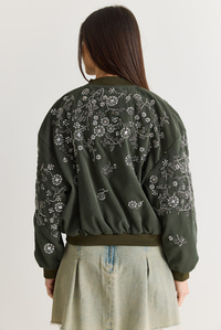 Kadın Taş ve Boncuk İşlemeli Oversize Fermuarlı Bomber Ceket 2950 60286566 - Haki CEKET modelleri