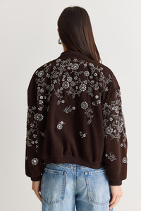 Kadın Taş ve Boncuk İşlemeli Oversize Fermuarlı Bomber Ceket 2950 60286566 - Acı Kahve CEKET modelleri