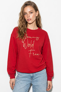 Kadın Taşlı Yazı Detaylı Oversize Üç İplik Sweatshirt 1006 60286478 - Kırmızı SWEATSHİRT modelleri