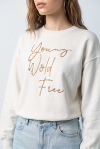 Kadın Taşlı Yazı Detaylı Oversize Üç İplik Sweatshirt 1006 60286478 - Beyaz SWEATSHİRT modelleri