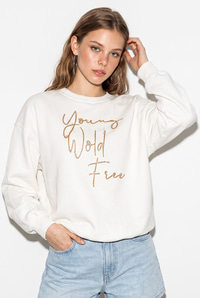 Kadın Taşlı Yazı Detaylı Oversize Üç İplik Sweatshirt 1006 60286478 - Beyaz SWEATSHİRT modelleri