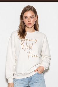 Kadın Taşlı Yazı Detaylı Oversize Üç İplik Sweatshirt 1006 60286478 - Beyaz SWEATSHİRT modelleri