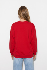 Kadın Taşlı Yazı Detaylı Oversize Üç İplik Sweatshirt 1006 60286478 - Kırmızı SWEATSHİRT modelleri