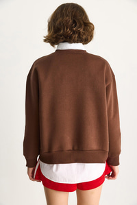 Kadın Teddy Nakış İşlemeli Bisiklet Yaka Salaş Sweatshirt 6864 60283522 - Kahverengi SWEATSHİRT modelleri