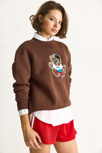 Kadın Teddy Nakış İşlemeli Bisiklet Yaka Salaş Sweatshirt 6864 60283522 - Kahverengi SWEATSHİRT modelleri