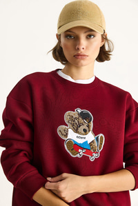 Kadın Teddy Nakış İşlemeli Bisiklet Yaka Salaş Sweatshirt 6864 60283522 - Bordo SWEATSHİRT modelleri