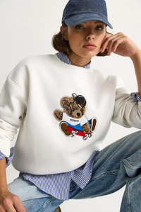 Kadın Teddy Nakış İşlemeli Bisiklet Yaka Salaş Sweatshirt 6864 60283522 - Beyaz SWEATSHİRT modelleri