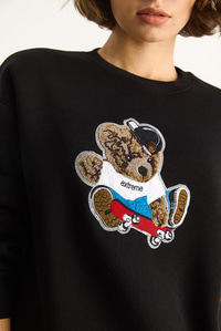 Kadın Teddy Nakış İşlemeli Bisiklet Yaka Salaş Sweatshirt 6864 60283522 - Siyah SWEATSHİRT modelleri