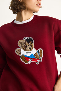 Kadın Teddy Nakış İşlemeli Bisiklet Yaka Salaş Sweatshirt 6864 60283522 - Bordo SWEATSHİRT modelleri