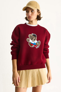 Kadın Teddy Nakış İşlemeli Bisiklet Yaka Salaş Sweatshirt 6864 60283522 - Bordo SWEATSHİRT modelleri