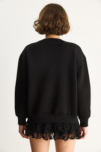 Kadın Teddy Nakış İşlemeli Bisiklet Yaka Salaş Sweatshirt 6864 60283522 - Siyah SWEATSHİRT modelleri