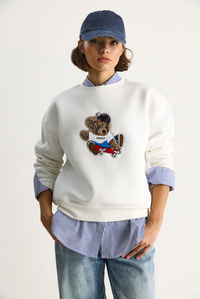 Kadın Teddy Nakış İşlemeli Bisiklet Yaka Salaş Sweatshirt 6864 60283522 - Beyaz SWEATSHİRT modelleri