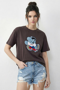 Kadın Teddy Nakışlı İşlemeli Bisiklet Yaka Basic T-Shirt 7533 60283952 - Kakao T-SHİRT modelleri