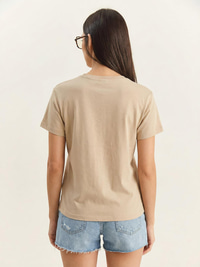 Kadın Teddy Nakışlı İşlemeli Bisiklet Yaka Basic T-Shirt 7533 60283952 - Bej T-SHİRT modelleri
