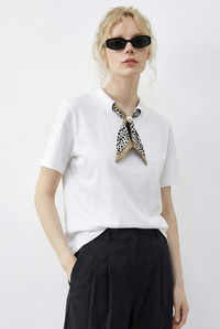Kadın Tokalı Fular Detaylı Basic T-Shirt 7601 60283978 - Beyaz T-SHİRT modelleri