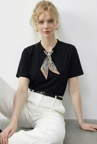Kadın Tokalı Fular Detaylı Basic T-Shirt 7601 60283978 - Siyah T-SHİRT modelleri