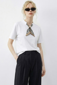 Kadın Tokalı Fular Detaylı Basic T-Shirt 7601 60283978 - Beyaz T-SHİRT modelleri
