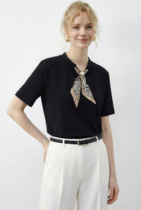 Kadın Tokalı Fular Detaylı Basic T-Shirt 7601 60283978 - Siyah T-SHİRT modelleri