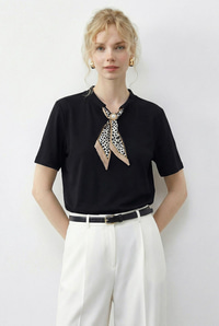 Kadın Tokalı Fular Detaylı Basic T-Shirt 7601 60283978 - Siyah T-SHİRT modelleri