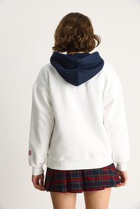Kadın USA İşlemeli Şardonlu Kapüşonlu Salaş Sweatshirt 10010 60283527 - Beyaz SWEATSHİRT modelleri