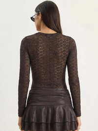 Kadın Uzun Kollu Yarım Balıkçı Yaka Transparan Tül Dantel Bodysuit 1034 60283930 - Kahverengi BLUZ modelleri