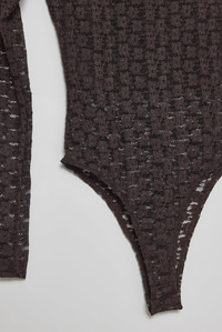 Kadın Uzun Kollu Yarım Balıkçı Yaka Transparan Tül Dantel Bodysuit 1034 60283930 - Kahverengi BLUZ modelleri