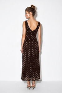 Kadın V Yaka Astarlı Puantiyeli Tül Maxi Elbise 8004 60286265 - Kahverengi ELBİSE modelleri