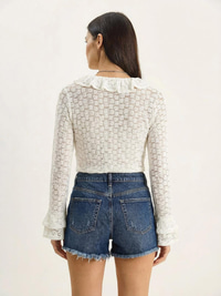 Kadın V Yaka Bağlamalı Önü Fırfırlı Transparan Dantel Crop Bluz 1033 60283939 - Beyaz BLUZ modelleri