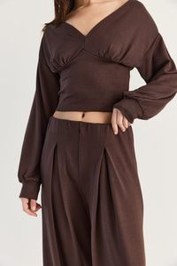 Kadın V Yaka Bel Korsajlı Crop Bluz Bel Pileli Palazzo Pantolon Modal Takım 0480 60286539 - Acı Kahve ALT - ÜST TAKIM modelleri