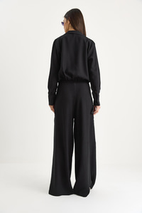 Kadın V Yaka Beli Lastikli Crop Cep Detaylı Bol Pantolonlu Alt-Üst Takım B2199 60283369 - Siyah