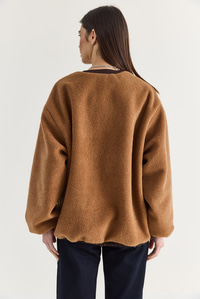 Kadın V Yaka Çıtçıt Düğmeli Astarlı Cep Detaylı Oversize Kaşe Ceket 60710 60286749 - Camel CEKET modelleri