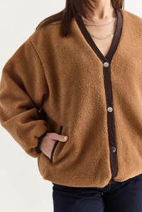 Kadın V Yaka Çıtçıt Düğmeli Astarlı Cep Detaylı Oversize Kaşe Ceket 60710 60286749 - Camel CEKET modelleri