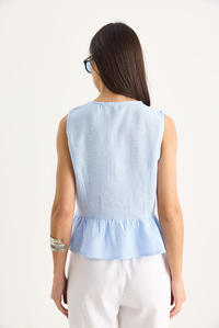 Kadın V Yaka Fiyonk Detaylı Müslin Peplum Bluz G28-4883 60283356 - Bebe Mavisi