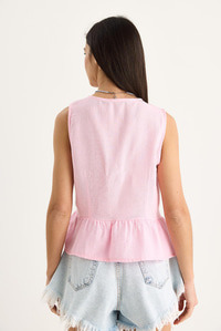 Kadın V Yaka Fiyonk Detaylı Müslin Peplum Bluz G28-4883 60283356 - Pembe