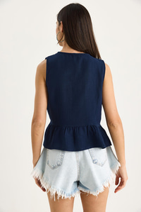 Kadın V Yaka Fiyonk Detaylı Müslin Peplum Bluz G28-4883 60283356 - Lacivert