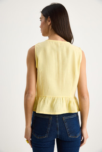 Kadın V Yaka Fiyonk Detaylı Müslin Peplum Bluz G28-4883 60283356 - Limon Sarısı