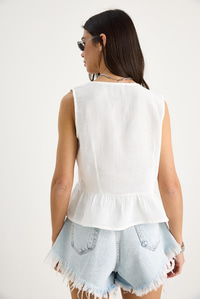 Kadın V Yaka Fiyonk Detaylı Müslin Peplum Bluz G28-4883 60283356 - Beyaz