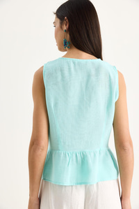 Kadın V Yaka Fiyonk Detaylı Müslin Peplum Bluz G28-4883 60283356 - Su Yeşili