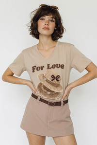 Kadın V Yaka For Love Nakış ve Boncuk İşlemeli Oversize T-Shirt 2240 60286329 - Bej T-SHİRT modelleri