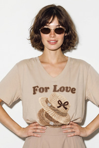 Kadın V Yaka For Love Nakış ve Boncuk İşlemeli Oversize T-Shirt 2240 60286329 - Bej T-SHİRT modelleri