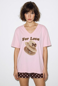 Kadın V Yaka For Love Nakış ve Boncuk İşlemeli Oversize T-Shirt 2240 60286329 - Pudra T-SHİRT modelleri