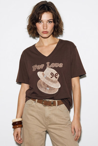 Kadın V Yaka For Love Nakış ve Boncuk İşlemeli Oversize T-Shirt 2240 60286329 - Acı Kahve T-SHİRT modelleri
