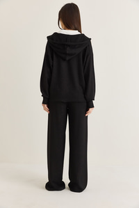 Kadın V Yaka Kapüşonlu Oversize Sweatshirt Atlet Wide Leg Pantolon 3'lü Takım 4229 60286661 - Siyah ALT - ÜST TAKIM modelleri