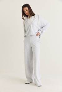 Kadın V Yaka Kapüşonlu Oversize Sweatshirt Atlet Wide Leg Pantolon 3'lü Takım 4229 60286661 - Gri Melanj ALT - ÜST TAKIM modelleri